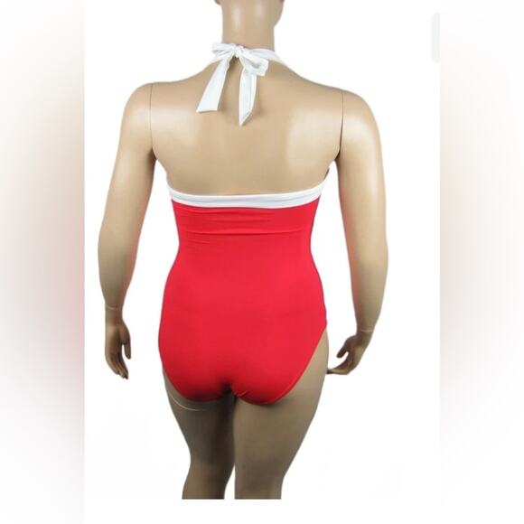 Ralph Lauren Tummy Control Ruched Halter One-Piece Swimsuit Red Size 10! 🔥 - Picture 2 of 4